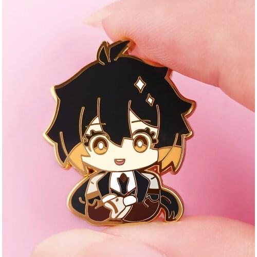 Genshin Impacts Morax Hard Enamel Pin Handsome Zhongli Rock God Brooch Cute Cartoon Holding Fist Boy Pins Anime Game Fans Gift