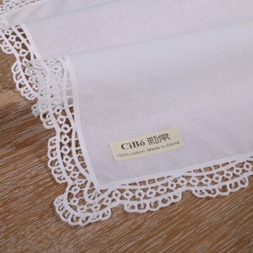 D004: White premium cotton lace handkerchiefs blank crochet hankies for women/ladies wedding gift