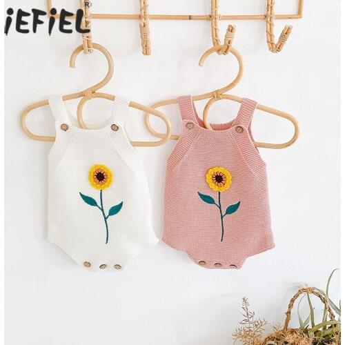 Newborn Baby Girl One Piece Knit Romper Bodysuit Adorable Sunflower Knitting Suspender Jumpsuit Solid Cotton Sleeveless Clothes