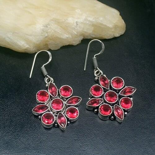 Gemstonefactory Big Promotion Single Unique 925 Silver Pretty Red Topaz Hot Women Ladies Gifts Dangle Drop Earrings 20212050