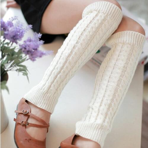 Leg Warmers Women Autumn Winter Knitted Solid Cotton Leg Warmers Knee High Crochet Socks Boot Cuffs Beenwarmers