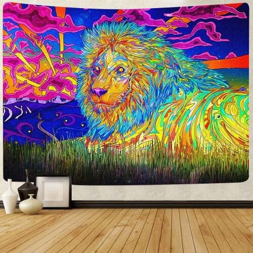 Simsant Fantasy Lion Tapestry Bohemian Hippie Mountain Mushroom Art Wall Hanging Tapestries for Living Room Home Decor Banner