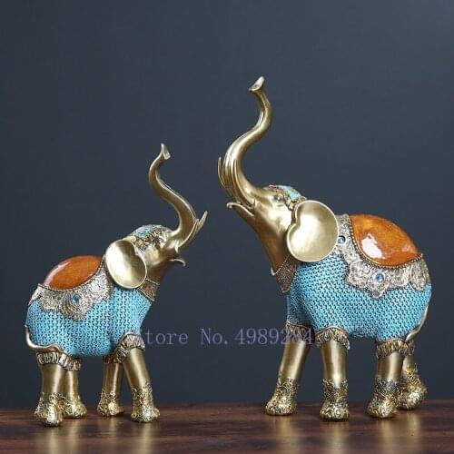 Resin Elephant Simulation Animal Statue Hand Painted Retro Golden Modern Home Decoration Accessories garden decor