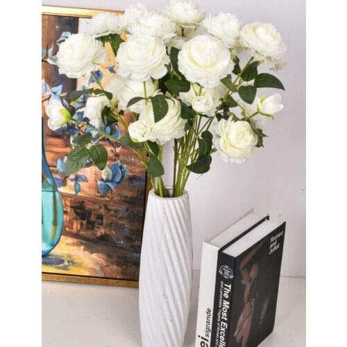 5PCS 66cm Artificial Rose Flowers Long Branch Wedding Birthday Party Home Bedroom Decoration European 3Heads Peony Fake Flowers