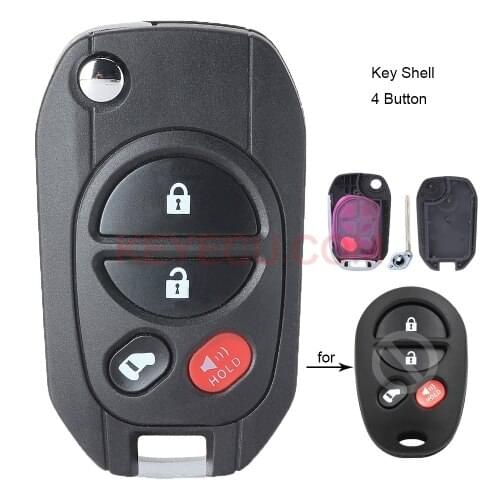 KEYECU Modified Filp Remote Key Shell 4 Button for TOYOTA Highlander Sequoia Sienna Tacoma Tundra Avalon Solara FCCID: GQ43VT20T