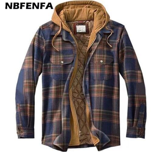Winter Men Jackets Plaid Coat Male Warm Parkas Hooded Windbreaker Outwear Overall Men Clothing Casual Loose Sport Jacket LX077