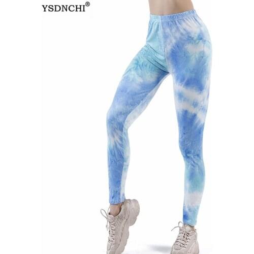 YSDNCHI Sexy Women Leggings Push Up Leggins Tie-Dye Print High Waist Tight Trousers Fitness Hip Jogging Running Pants