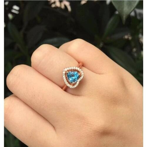 Love heart Topaz Ring gem Finger ring Natural real blue topaz 925 sterling silver ring Wholesales For men or women