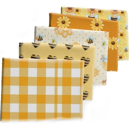 Cute Bee Animals Pattern Printed Bullet Textured Liverpool Patchwork Tissue Kids home textile 50*145cm