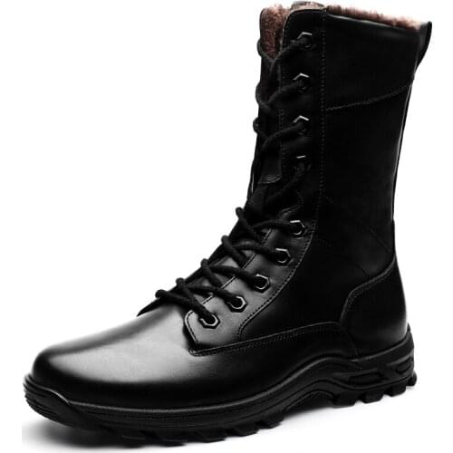Mens high-end leather Martin boots, fashionable leather cotton shoes, tough guy army boots,plus velvet warm mens leather boots