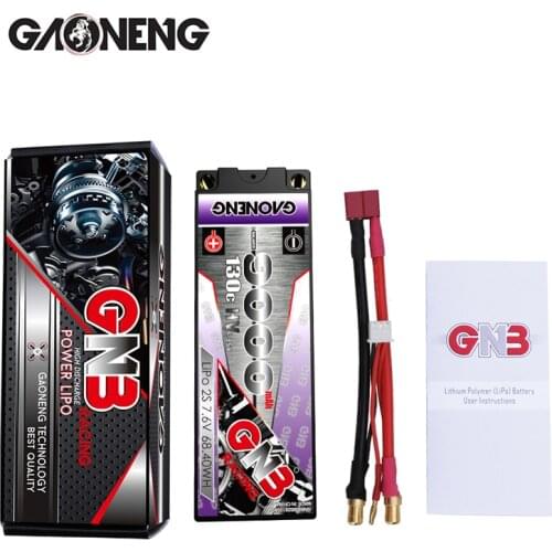 Gaoneng GNB 9000mAh 2S 7.6V 130C/240C 6.0mm Bullet Hardcase LiHV LiPo Battery pack with XT60 T Plug for 1:10 1/10 RC Car Boat