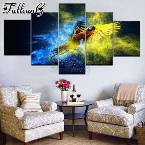 FULLCANG diy 5 piece parrot animal diamond painting rhinestone full square/round drill mosaic embroidery bird picture FC1942