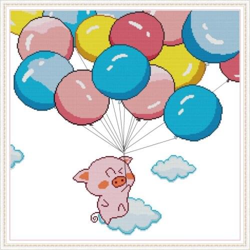 Joy Sunday New Arrival Balloon And Pig DMC Needlework DIY Handmade 11&14CT Cross Stitch Sets For Embroidery Kits Gift Home Decor
