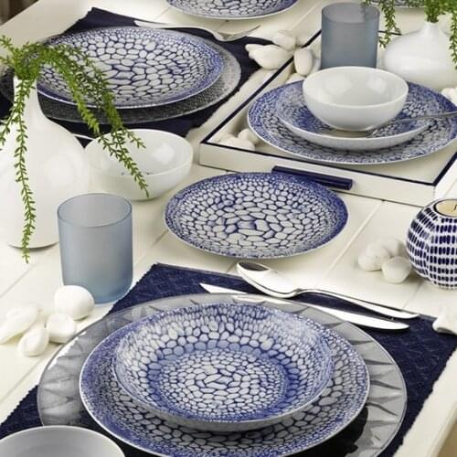 Unique Blue Design 6 persons 24 PCS Porcelain Turkish Made Dinnerware set