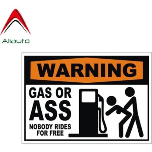 Aliauto Warning Car Sticker Personality Gas or Ass Nobody Rides for Free Decal Accessories PVC for Rav4 Hyundai Jeep Vw,13cm*9cm