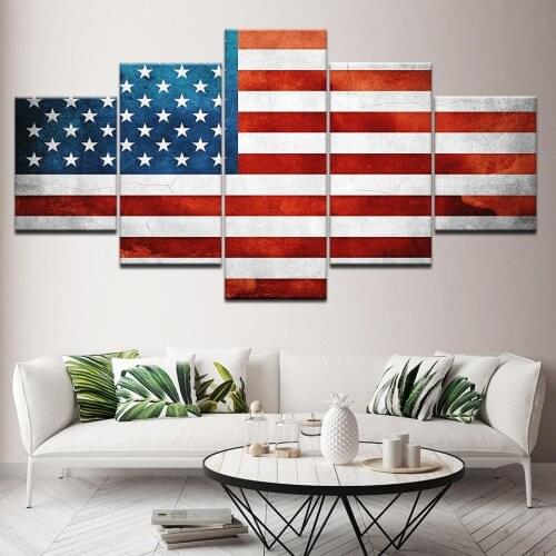 Canvas Painting Wall Art Modular HD Printed Poster 5 Panel American Flag bedroom living Room Home Decor Picture mural Framework