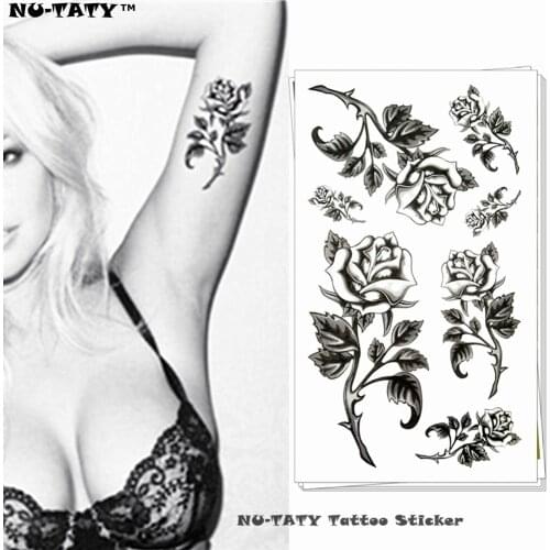 Nu-TATY Black Rose Temporary Body Art Flash Tattoo Sticker 10*17cm Waterproof Henna Fake Tatoo Car Styling Wall Tattoo Sticker