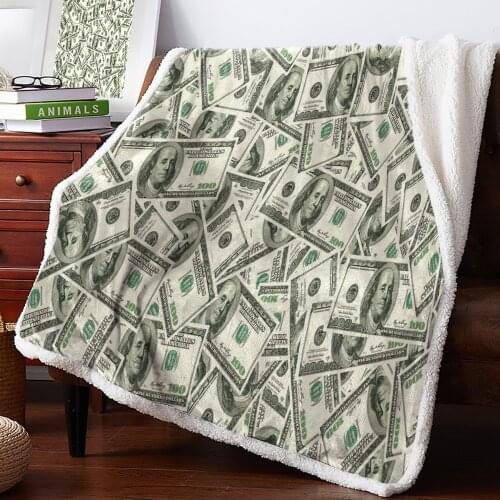 Money Dollar Pattern Throw Blanket Bedspread Coverlet Soft Warm Fleece Blanket Christmas Decor Blankets for Beds
