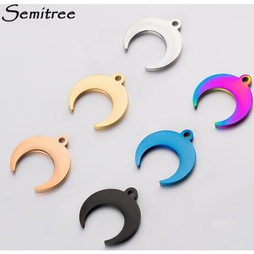Semitree 5pcs Stainless Steel Ox Horn Charms Crescent Moon Necklace Pendant for DIY Jewelry Making Handmade Supplies Accessories