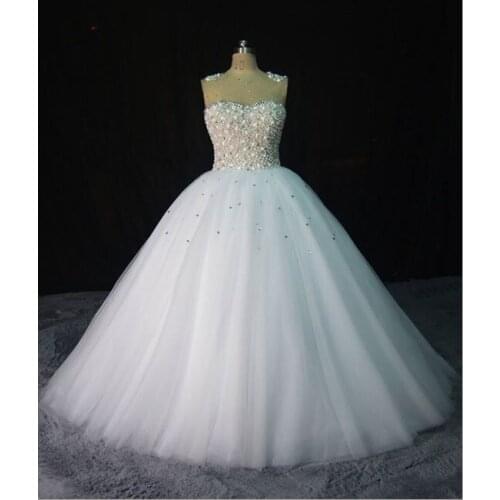 Luxury Tulle Ball Gown Wedding Dresses 2021 Bohemian Robe De Mariee Glitter Rhinestone Wedding Gowns High Neck Bridal Dress