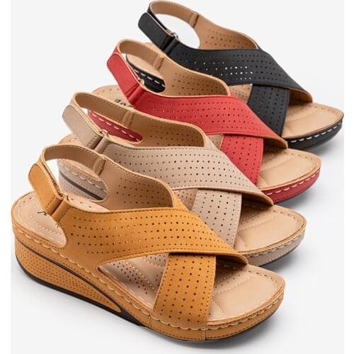 Fashion Women Wedges Sandals Casual Sandal Retro Comfortable Shoes Platform Buckle Open Toe Outdoor Shoes Hollow Sewing Sandals