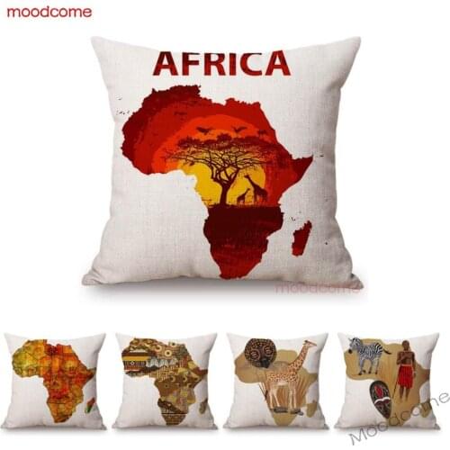 Nordic Africa Map African Tribe Designs Home Decorative Sofa Pillow Case Cotton Linen Wild Life Animal Office Chair Pillow Cover