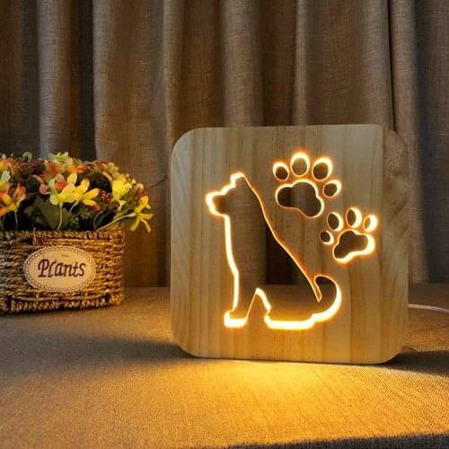 Pet Dog Shaped LED Bedside Lamp, 3D Wooden Night Light for Bedroom Creative