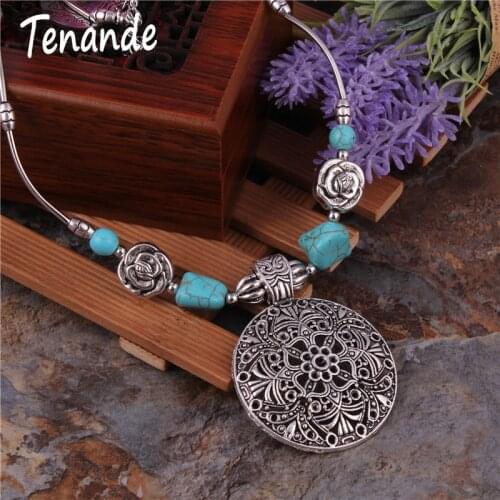 Tenande Vintage Bohemian Big Statement Flowers Beads Round Necklaces & Pendants for Women Jewelry
