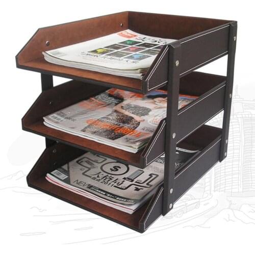 Ever Perfect 3 Layers PU Leather Document A4 Letter Tray File Holder Magazine Rack Desk File Organizer Storage Drawers