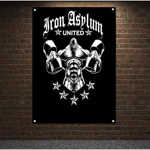 Exercise Banner 4 Grommets Flag Man Body Building Wallpapers Wall Hanging Muscular Body Poster Canvas Painting Home Decor E5