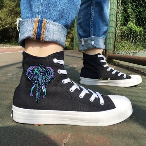 Wen Original Design Elephant Totem Ethnic Style High Top Women Canvas Sneakers Men Skateboard Shoes Classic Black White Trainers