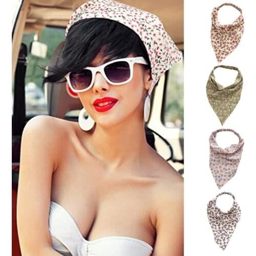 Vintage Floral Print Elastic Headband Triangle Hair Scarf Women Girls Kerchief Head Wrap Bandana Turban Hair Accessories