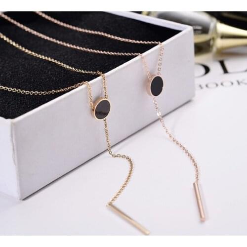 YUN RUO Rose Gold Color Black Round Tassel Pendant Necklace Fashion Titanium Steel Jewelry Woman Gift Never Fade Drop Shipping