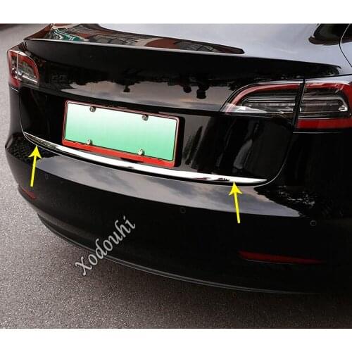 Car Stainless Steel Rear Back Door License Tailgate Bumper Frame Plate Trim Lamp Trunk For Tesla Model 3 Model3 2018 2019 2020