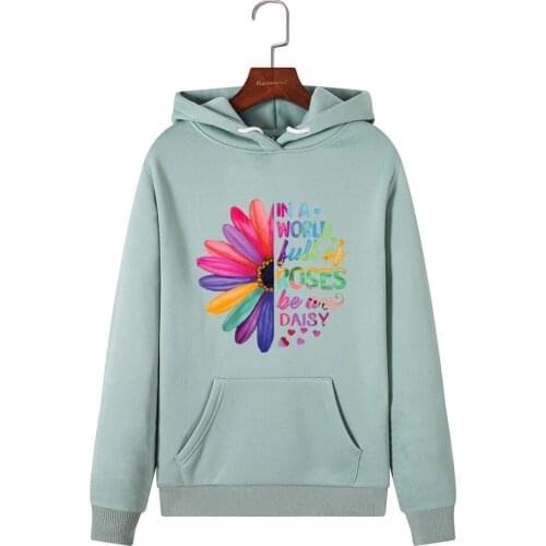 Ladies Long-sleeved Plus Fleece Hoodie Print Flower Pullovers Oversized Harajuku Sweatshirts Oversized Hoodies For Teen Girls