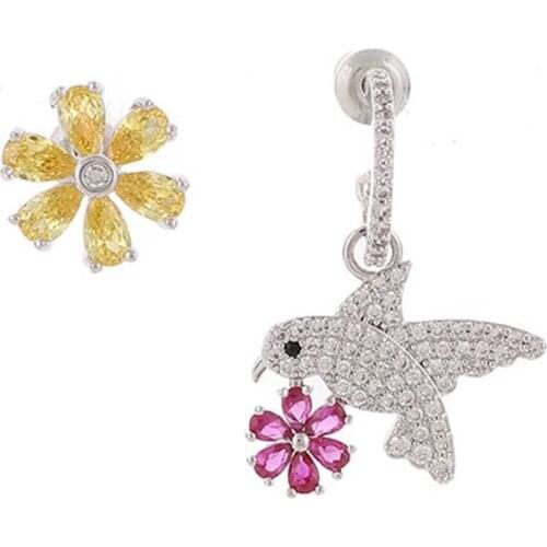 High Quality Sparkling Cubic Zirconia Female Earrings Jewelry 2021 New Fashion Small Cute Bird & Flower Stud Earrings Unusual