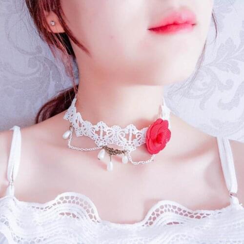 Factory Direct Ladies New Lace Necklace Creative Red Rose Flower Pearl Pendant Necklace Bridal Jewelry Sets Wedding Jewelry