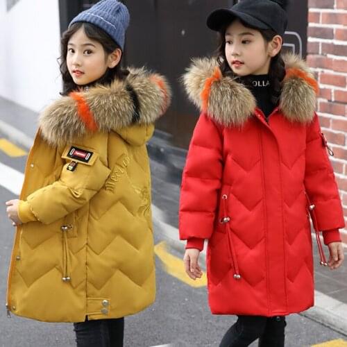 Winter Jacket for Girls Fur Hooded Russian Winter Coat New Children Jacket Down Feather Outerwear Long Teenager Clothes