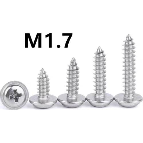200PCS M1.7x4/5/6/8mm PWA 304 Stainless Steel Drywall Screws With Pad Round Head Pan Tapping Self-tapping Screw