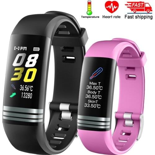 2020 Fitness Bracelet Body Thermometer Smart Bracelet Fitness Tracker Smart Watch Heart Rate Monitor Smart Band Watch Men Women