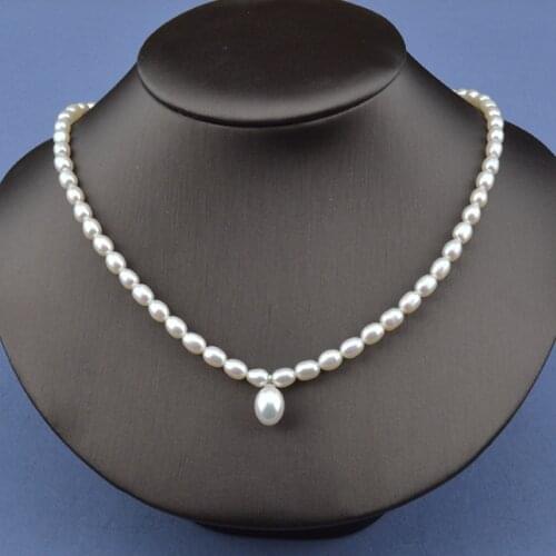 5-8mm Natural Freshwater Pearl Rice Retro Wedding Charming Luxury Drop Pendant Necklace Chain Jewelry for Women Gift New