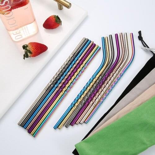 500Pcs Straight Bent Long Twisted Drink Straw Portable Reusable Colored Stainless Steel Straws Cocktail Coffee Stirring Straw