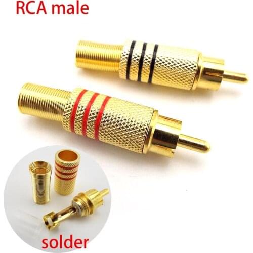 6pcs/lot 3 Pair Gold plated RCA Male Connector Plug Audio Video Jack Adapter Connectors Solder Type for RCA Cable