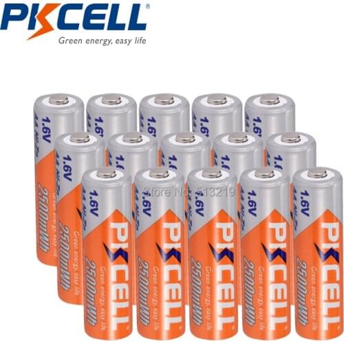 15PCS PKCELL 2500mWh 1.6V AA Ni-Zn batteries AA Rechargeable Battery Over-current Protection NI ZN batteries for Toys Camera