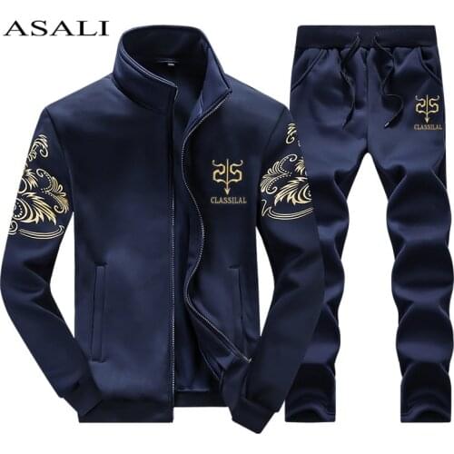ASALI 2021 Mens Sportwear Suit Sweatshirt Tracksuit Without Hoodie Men Casual Active Suit Zipper Outwear 2PC Jacket+Pants Sets
