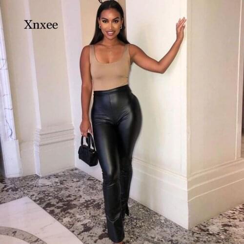Womens Fashion Black Leather Pants Pu Ladies Fashion Pants High Waist Zipper Ladies Pencil Slim Long Design Pants