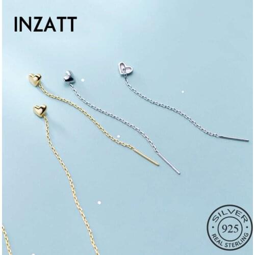 INZATT Real 925 Sterling Silver Heart Chain Tassel Stud Earrings Fashion Women Fine Jewelry Party Minimalist Cute Accessories