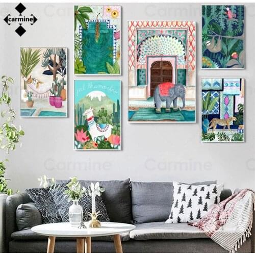 Cartoon Nature Zoo Wall Paintings Animals Elephant Leopard Monkey Paintings for Interior Wall Decor Nordic Pictures Decor Home