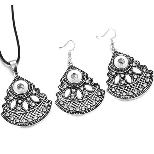 New Snap Jewelry Set Vintage 12mm Snap Button Necklace & 12mm Snap Earrings for Women Girls Gifts Buttons Jewelry