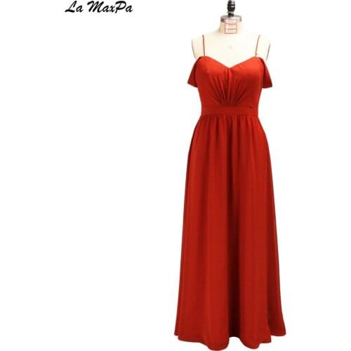 Spaghetti Straps Red Chiffon Bridesmaid Dress CMT118